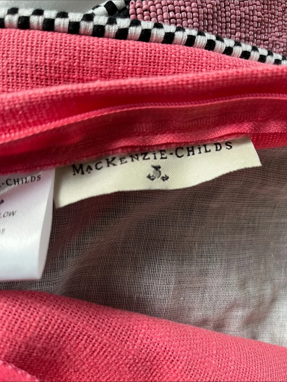 Mackenzie Childs flamingo beaded pink pillow sham bird coral cotton reversible